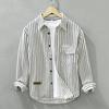 Japanese Retro Style Long Sleeve Striped Shirt Men Youth 100cotton Casual Loose Shirts with Pocket Spring/Autumn Men Clothing