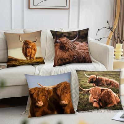 Schotse Hooglander Kussenhoes Mode Vierkante Kussenhoes Slaapkamer Bank Kamer Ins Decoratie Vrije Tijd Kussenovertrek 40x40