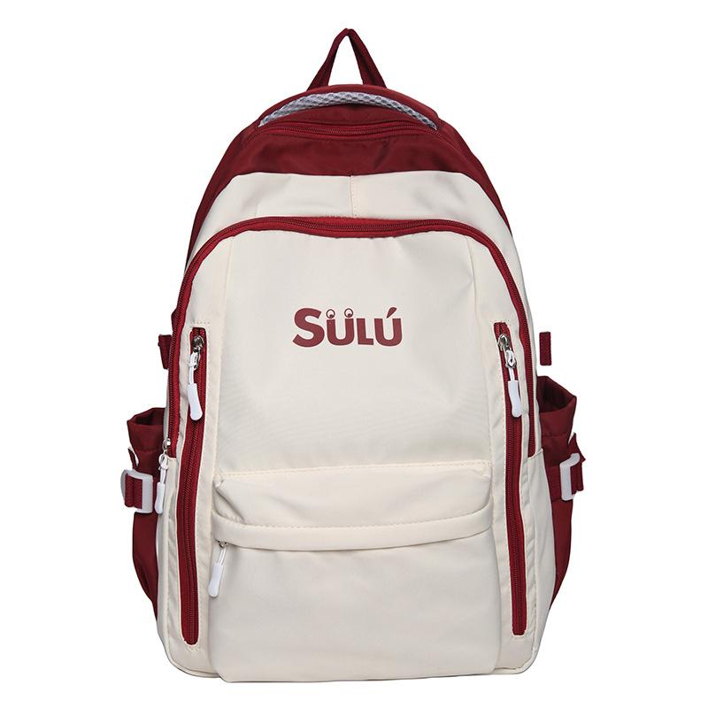 New Bag Female Junior High School Students Contrasting Colors Retro Large-capacity Backpack Travel Computer Backpack Fashion Schoolbag