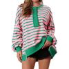 Color Block Long Sleeve Striped Button-Up Casual Sweater for Women - Autumn/Winter