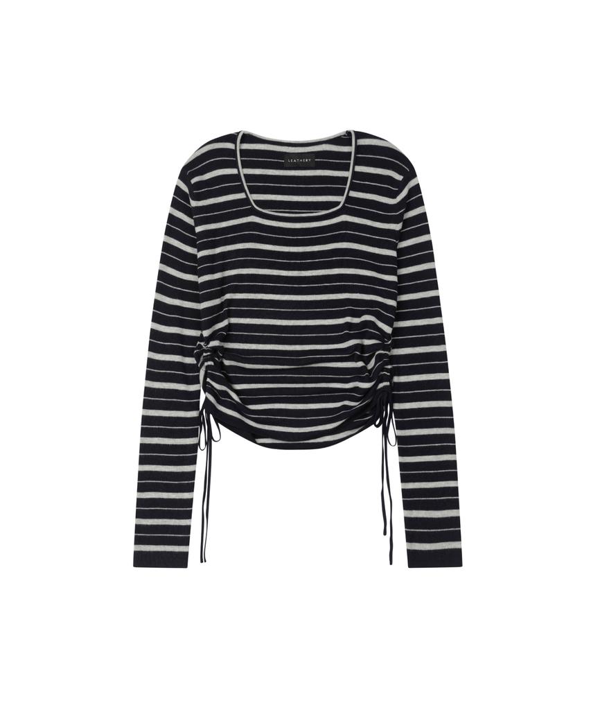 Ledeoli Square Neck Shirred Wool Knit Top [Melange]