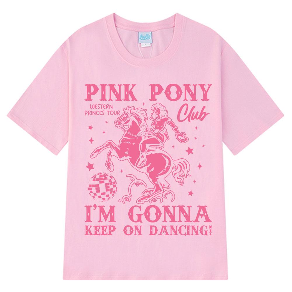 Tricou cu imprimeu fashion Pink Pony Club Mânecă scurtă de vară 100% Bumbac Tricouri casual Bărbat Femeie Estetic Trendy Largi Tricouri