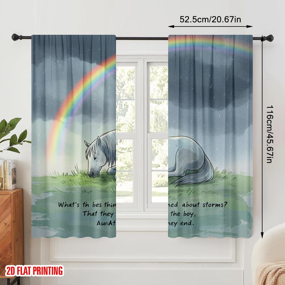 2 Stück 2D Flachdruck Fensterbehandlung Vorhänge Pferd Regenbogen Stürme Polyester Ohne Strom 0 Perfekt für Dekorationen