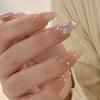 24Pcs Aurora Glitter Almond Press On Nails Sweet White Removable Fake Nails With Bling Diamond Design For Teens