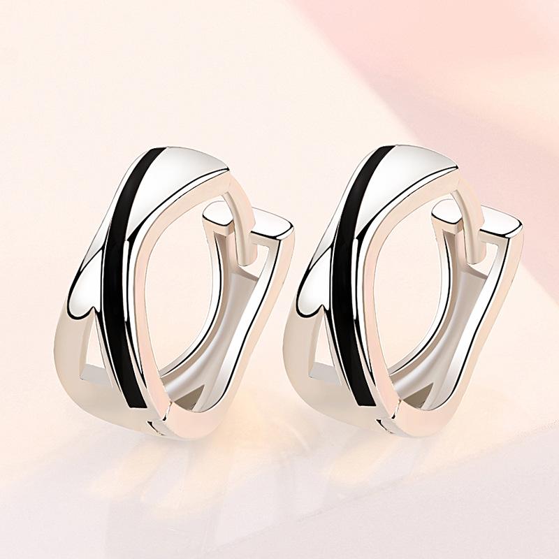 925 Sterling Silver Hoop Earring Black Pattern Earring for Women Fashion Korea Silver Jewelry New
