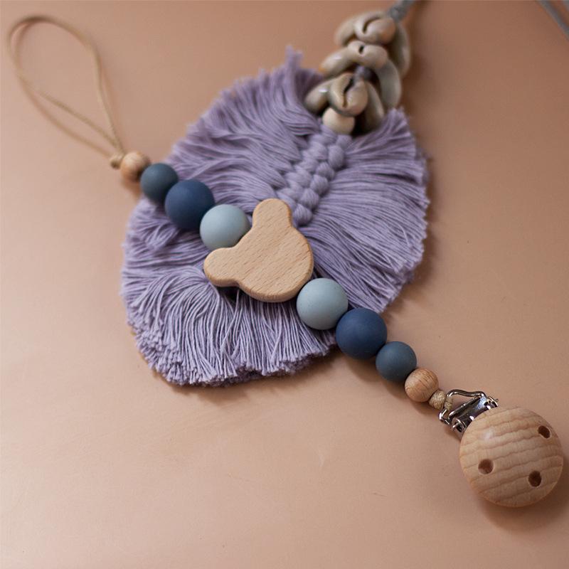 Catena Porta-Ciuccio in Legno per Neonati con Perline in Silicone Portaciuccio Protezione Dentiere Ciondolo Regalo per Neonato Catena con Clip Accessori per Bambini