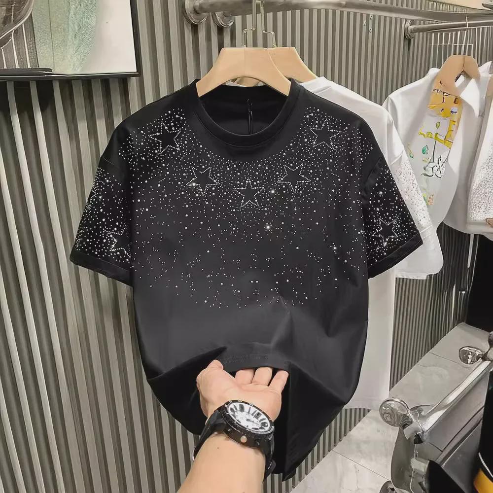 European Luxury Men's Star Diamond Short-Sleeve T-Shirt