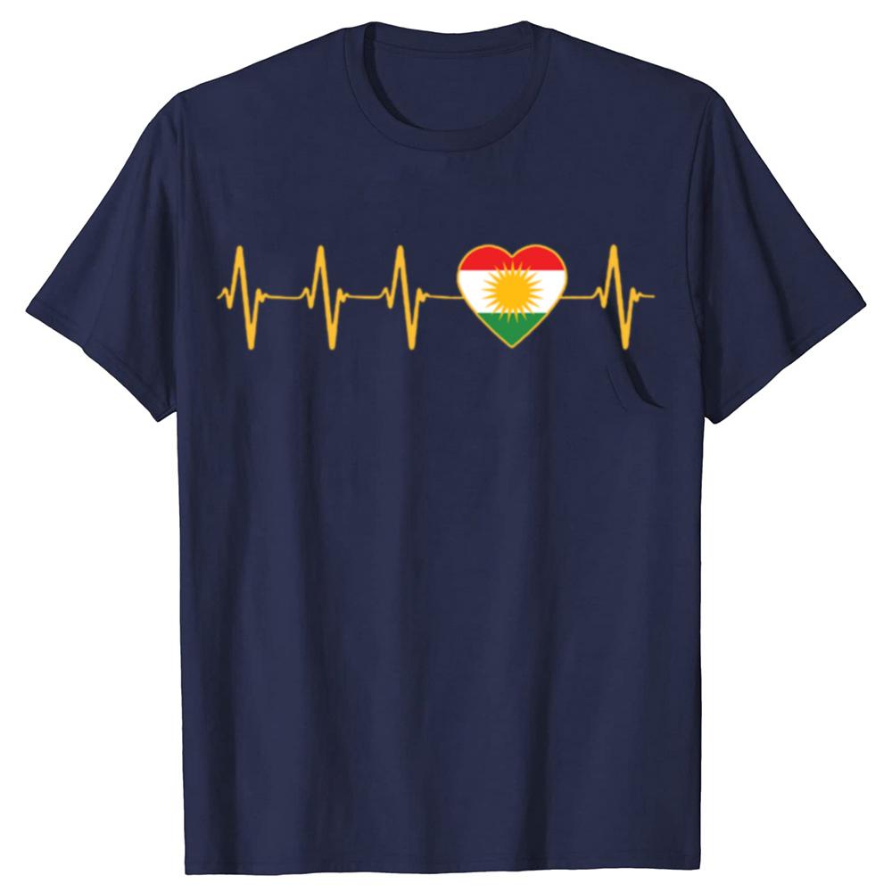 T-shirts Drôles Kurdistan Kurde Battement de Cœur Homme Femme Pur Coton Drôle Humour Streetwear T-shirt Manches Courtes Vêtements Unisexe