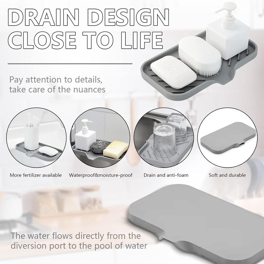 Kitchen Sink Organizer: Silicone Faucet Mat For Soap Dispenser, Waterproof Countertop Storage Tray, Sink Splash Guard Pad