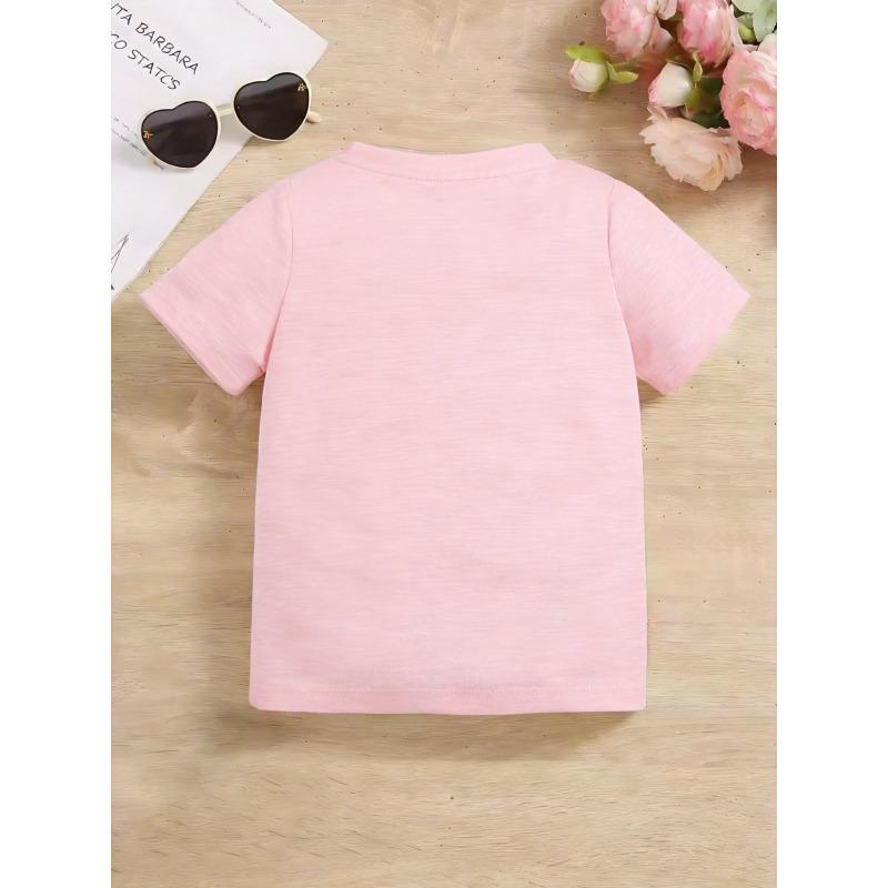 Girls Crewneck Summer Tee, Cute Cartoon Dinosaur Print
