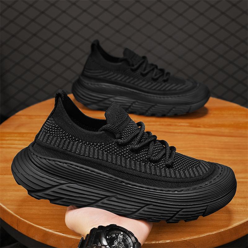 Summer Men's Shoes New Fly-woven Mesh Breathable Sports Shoes Thick Sole Heightening Lightweight Soft Sole Casual Board Shoes Men