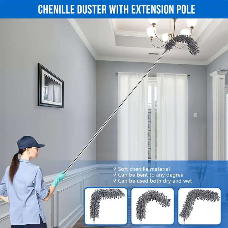 4-Piece Set of Household Electrostatic Dust Dusters, Extendable Feather Duster, Retractable Dust Brush, Dust Duster for High Ceilings, Fans, Spider W