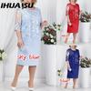 S-5XL Knee-length Party Dress with Lace Top and Applique On The Hem