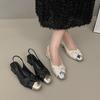 Fashion Square Toe Sandals Women's Summer New Versatile Temperament Metal Head with Skirt Wrapped Head Block Heel Single Shoes