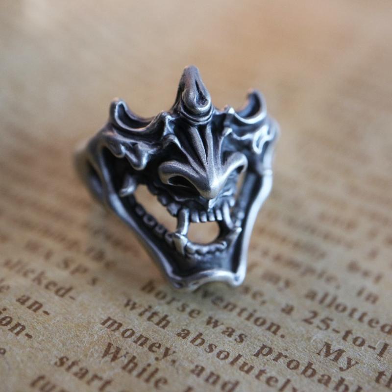 Punk Open Ring Demon Samurai Vintage Silver Adjustable for Women Men Teens Street Fashion Korean Style Chunky Jewelry