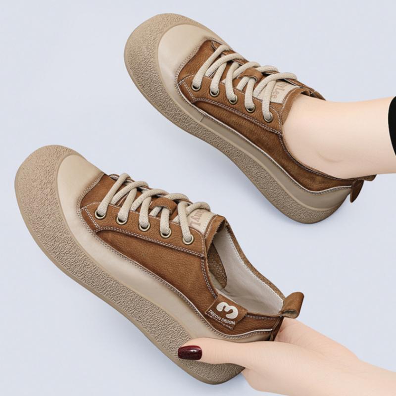 Women's Casual Leather Sneakers Spring and Autumn Retro Sneakers Travel Shoes All-match Shoes