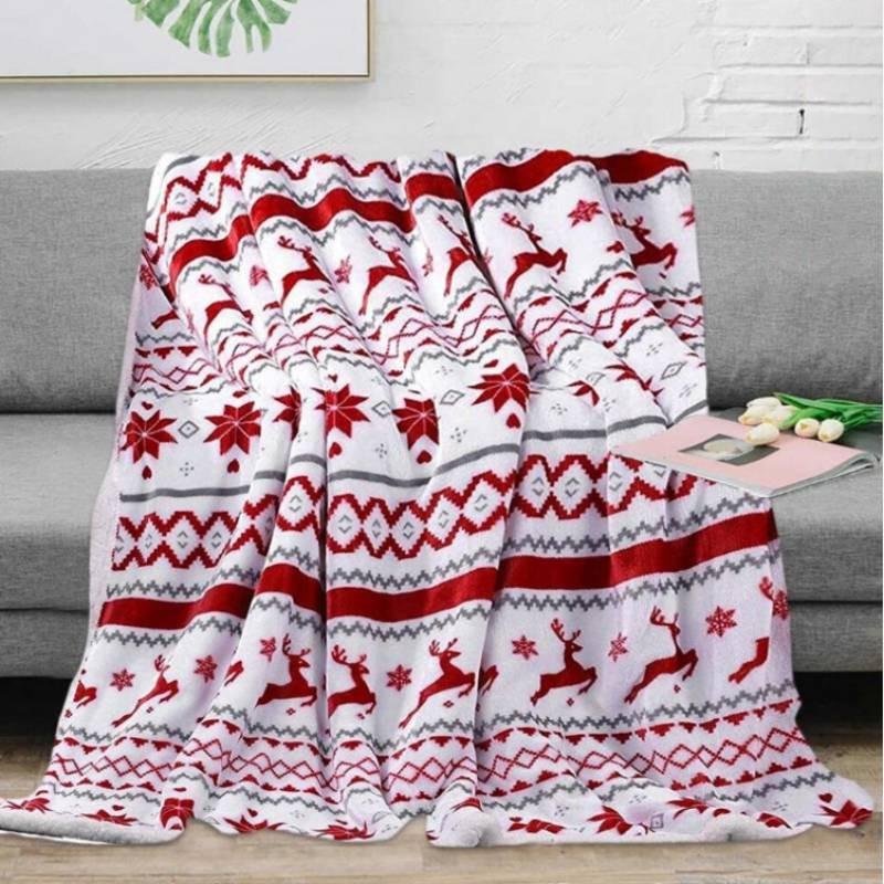 Double Layer Christmas Plush Blanket With Reindeer And Snowflake Print For All Seasons
