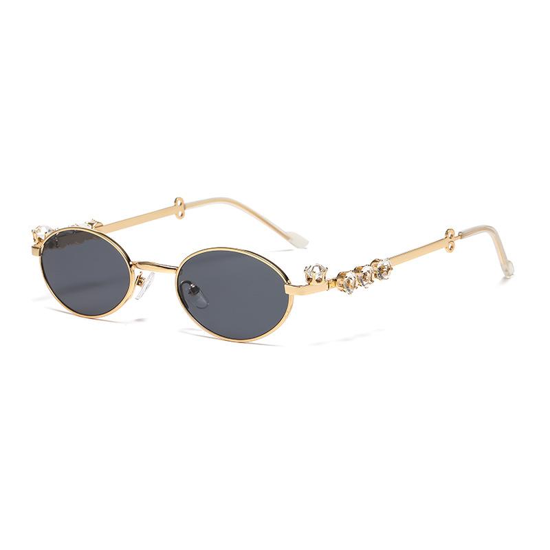 New Fashion Diamond Sunglasses Women Small Frame Oval Sun Glasses UV400 Vintage Sunglass Y2K Eyewear With Box