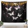 Butterfly Tapestry Glitter Diamonds Print Wall Art Luxury Elegant Blue Wall Hanging Blanket for Living Room Bedroom Home Decor