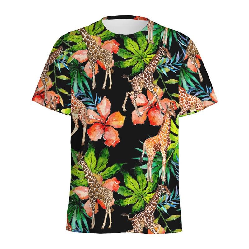 Fashion Giraffe Pattern Short-sleeve T-shirt Round Neck Casual Daily Top Comfortable Summer Trendy Clothing
