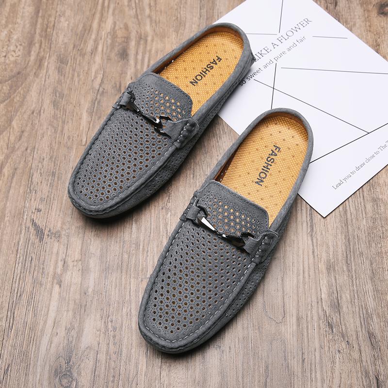 Fashion Fashion Men Leather Slippers Outdoor Half Loafers Lightweight Shoes Breathable Mules for Man Summer Casual Sandals Lazy Shoes