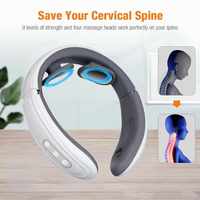 Massageador Elétrico de Pulso para Pescoço e Ombro Amassamento 2 Cabeças Pulso TENS EMS Aquecimento Relaxamento da Vértebra Cervical Alívio da Dor Massagem
