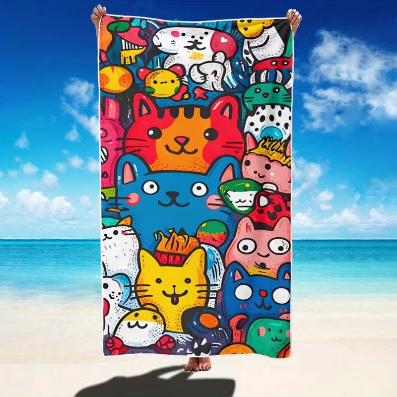 Cute Peeking Cats Beach Towel Retro Sketch Cat Print Quick Dry Sandproof Absorbent Towel for Beach Pool Travel Vacation