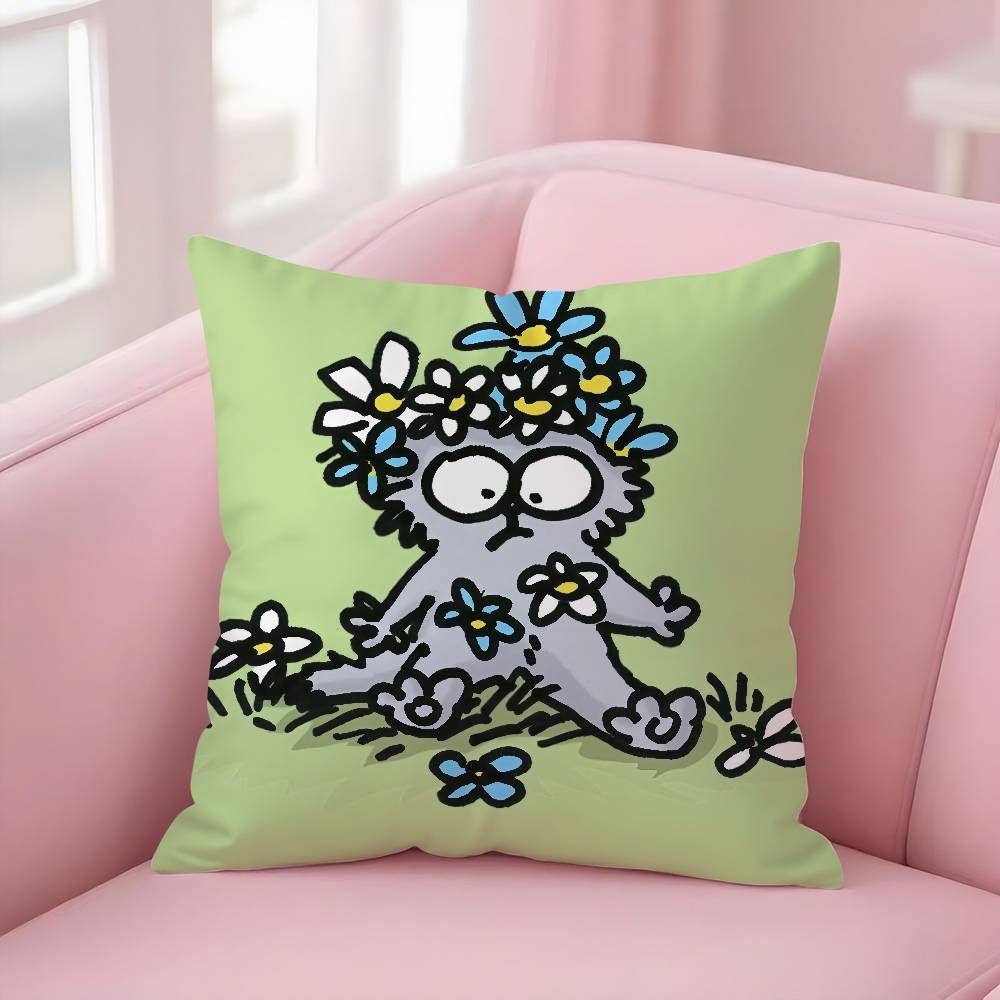 HOT-Cartoon S-Simons-Cat Pillow Case Plush Fabric Soft Double-Sided Printed Sofa Warm Winter Home Gift Cushion Cover