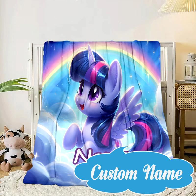 Custom Name Rainbow Unicorn Dream Blanket Bed Sofa Blanket Flannel Blanket for Camping, Hiking, Picnic Essentials,gift for Fan Family
