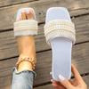 Dam Lyx Pärltofflor 2025 Sommar Fyrkantig Tå Ballerinaskor Slides Sandaler Kvinna Bekväma Halkfria Strandflipflops Stor Storlek 43