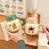 Mug with Lid Cute Ceramic Cup for Girls Couples Water Cup for Household Coffee Breakfast Cup for Children