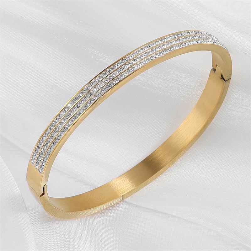 Yupsk Titanium Steel Couple's Bracelet Shiny Zircon Inlaid Stainless Steel Bangles Gold/Silver Color Female Jewelry Gift
