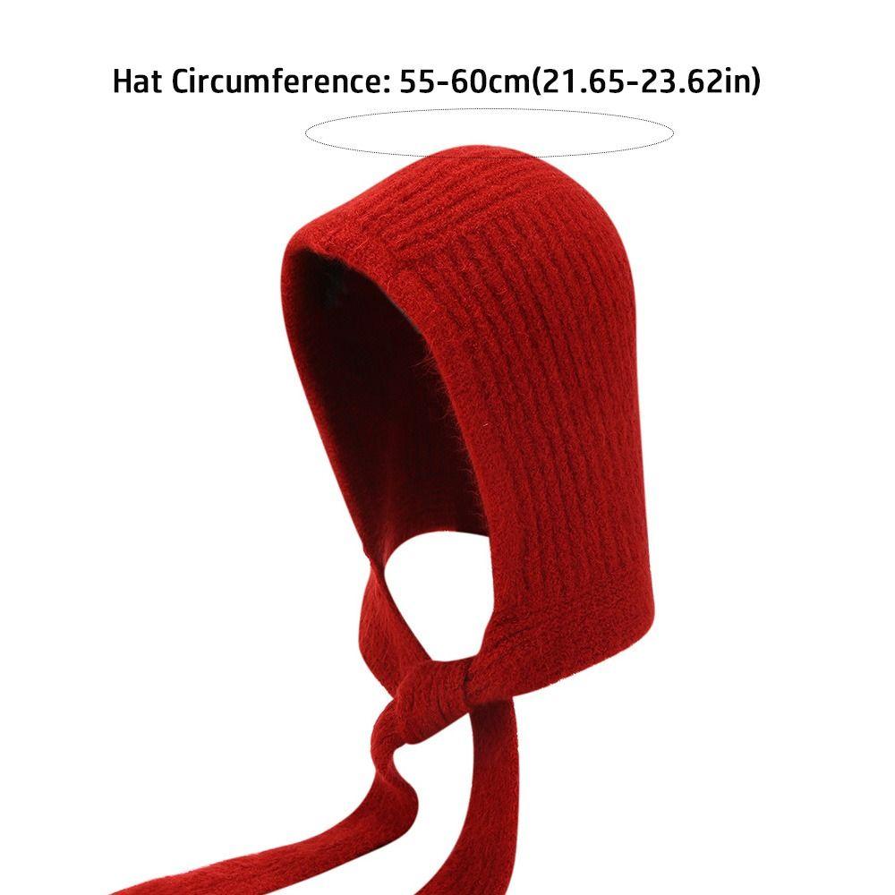 Fashionable Knitted Balaclava Hat Windproof Thicken Warm Pullover Cap Strap Bow Retro Beanies for Outdoor Cycling Skiing