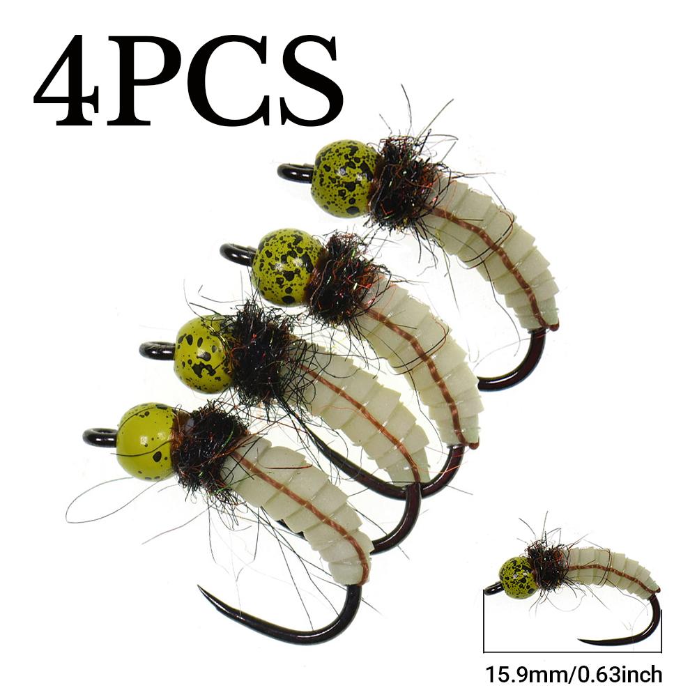 ICERIO Cyclops Brass Bead Head Caddis Bug Nymph, Realistic Silicone Segmented Body, Fast Sinking Trout Fishing Fly for Euro Nymphing