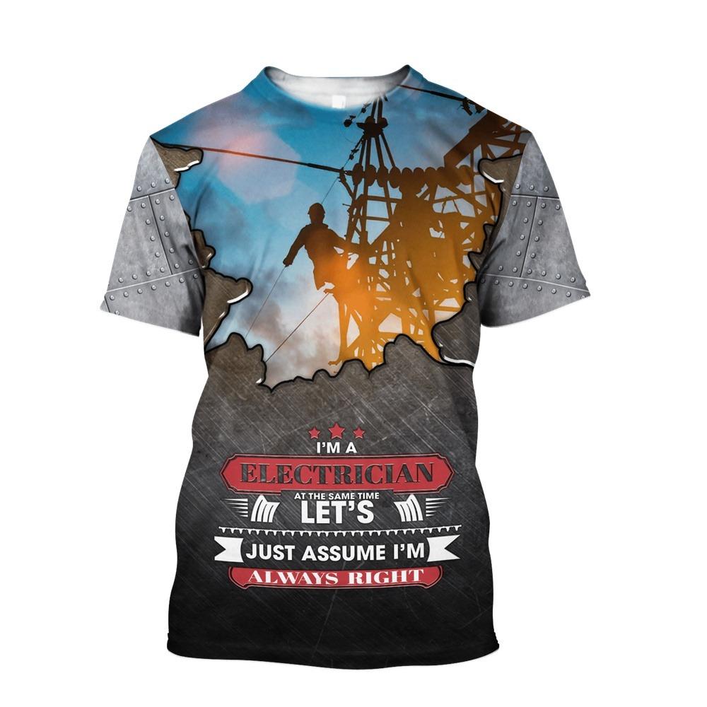 Fashion 3D Print T Shirts for Men Electrician Uniform Leisure O-Neck Vintage Hip Hop Harajuku Short Sleeve Men's T-Shirts