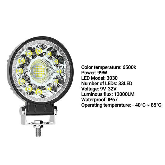 Phare de Route Avant Longue Durée Haute Puissance 6500K Spot de Travail LED 4 Pouces pour Jeep