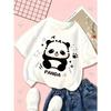Kids Crewneck Short Sleeve Tee, White Cartoon Panda Print
