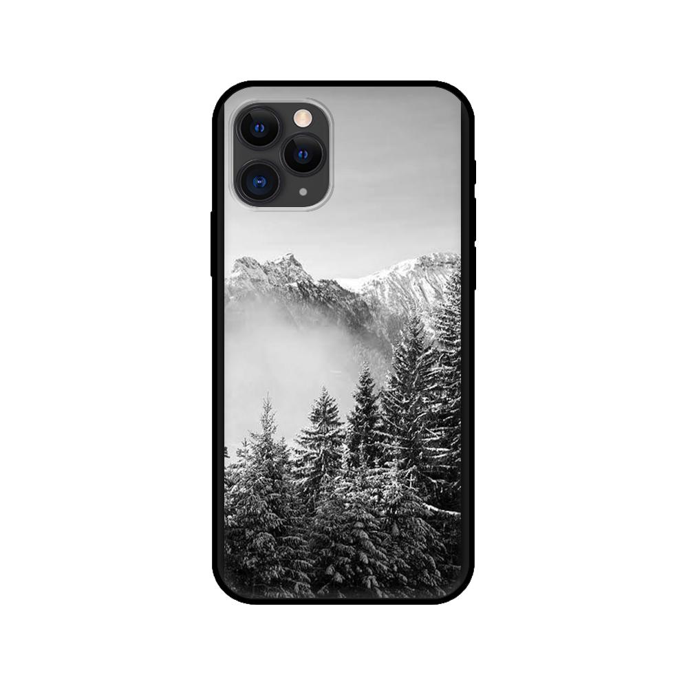 Fekete TPU tok iPhone 5 5s SE 2020 6 6s 7 8 Plus X 10 XR XS 11 12 mini Pro Max készülékekhez, hátlap, Téli táj, Fény, Hó