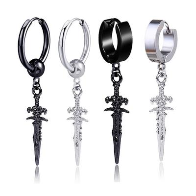 Sword and Arrow Couple Earrings for Women, Men's Ear Studs with Cross-shaped Design, Men's Ear Clips