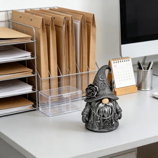 Figurilla de Gnomo Mago Gótico Halloween Mini Estatua de Gnomo de Resina Coleccionable Adorno de Enano de Mesa para Interior Mesa Estante Bandeja de Niveles Decoración