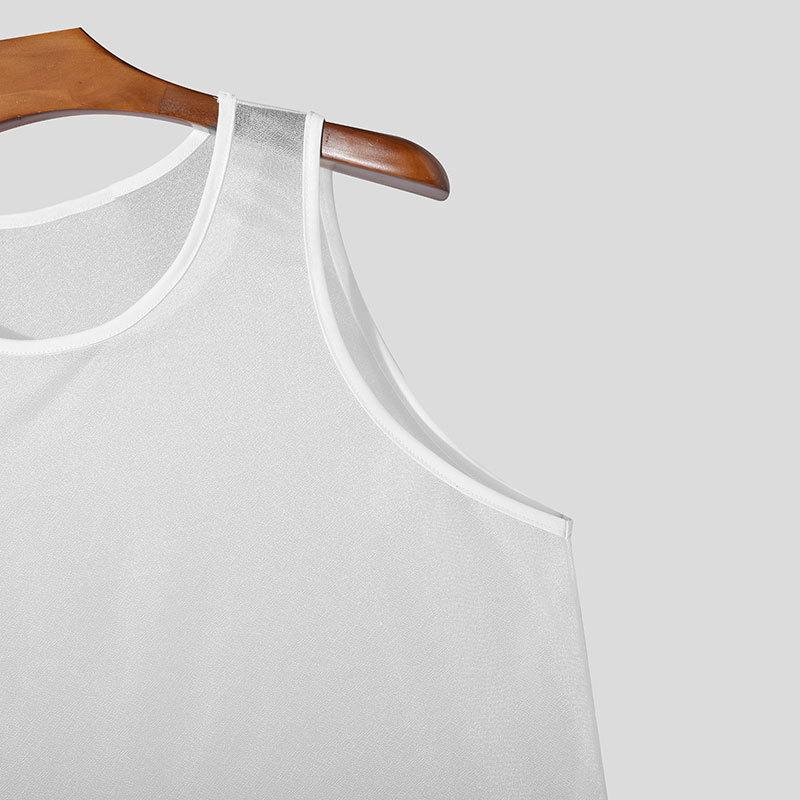 Summer Men's Sports Solid Color Mesh Top Lightweight Sleeveless Slim Fit See-through Vest