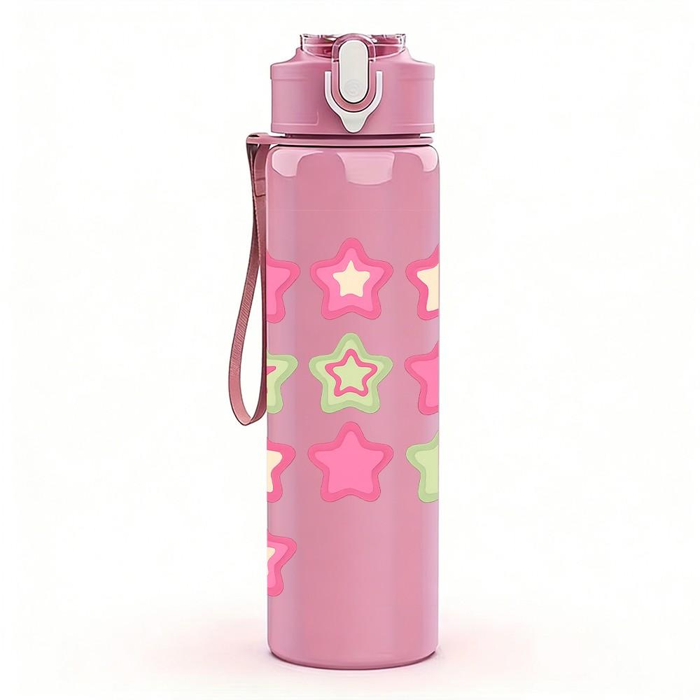 1PC Multi Color Star Collection 750ml Color Plastic Sports Water Bottle Leakproof Flip Straw Lid Suitable for Sports Office Home Use