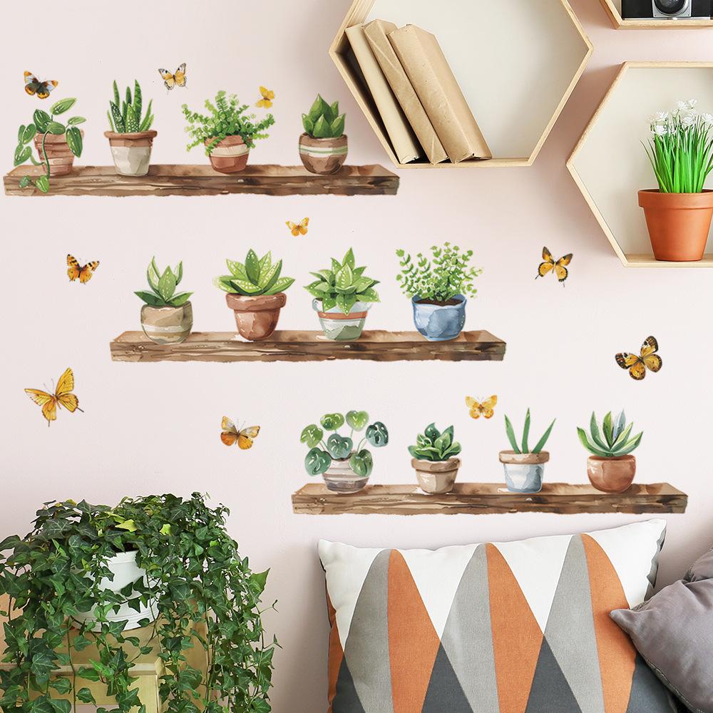 Cactus Pot Bedroom Living Room Balcony Decorative Wall Stickers Self-adhesive