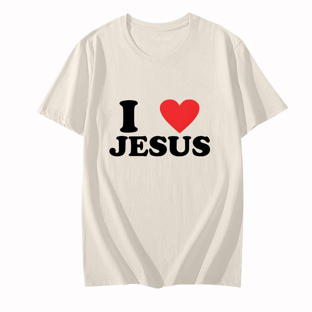 Unisex I Love Jesus T-shirt Short Sleeve Casual O Collar T-shirt Graphic Printed Retro Cotton T-shirt Camisetas Fashion Tees Top