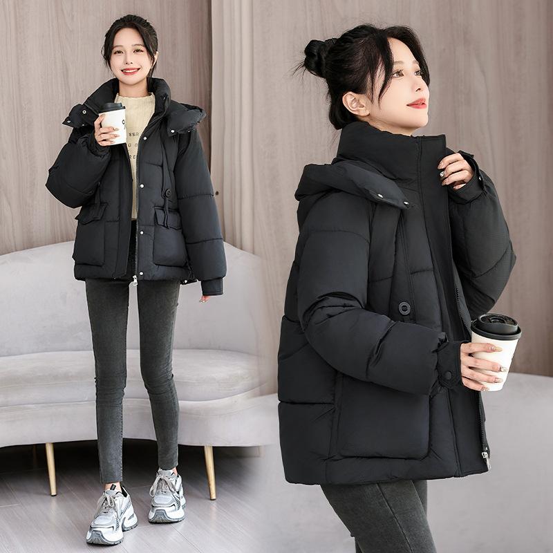 2025 Short Hooded Down Cotton Jacket Women's New Winter Thickened Warm Padded Jacket Loose Bread Jacket