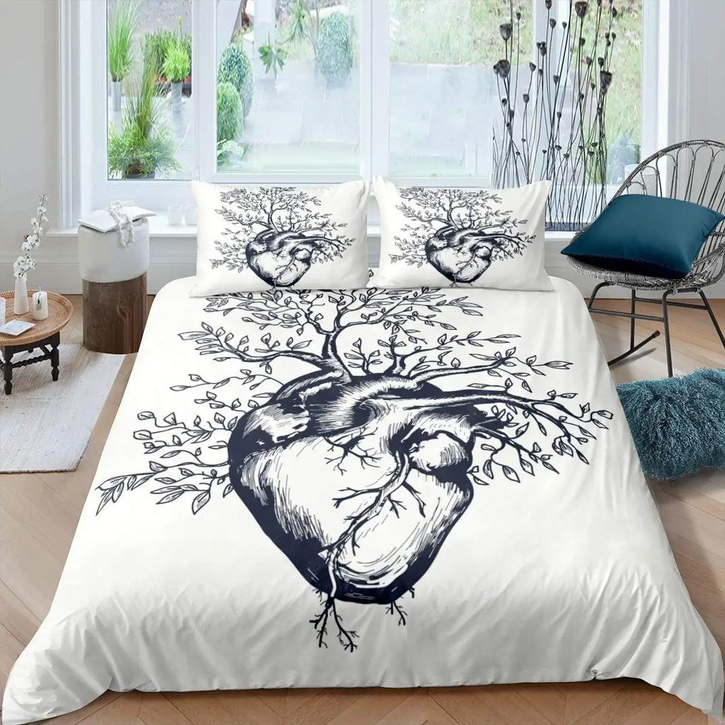 Flying Butterflies Duvet Cover Set, Iridescent Butterfly Tree of Life Bedding Sets, Autumn Maple Leaf Comforter Covers 3 Pieces