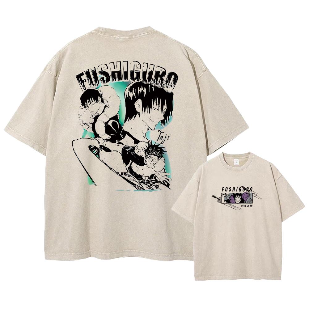 Anime Printed Vintage Cotton T-Shirt Men Oversize T Shirt Harajuku Summer Short Sleeve Tshirt Women Vintage Washed Tees