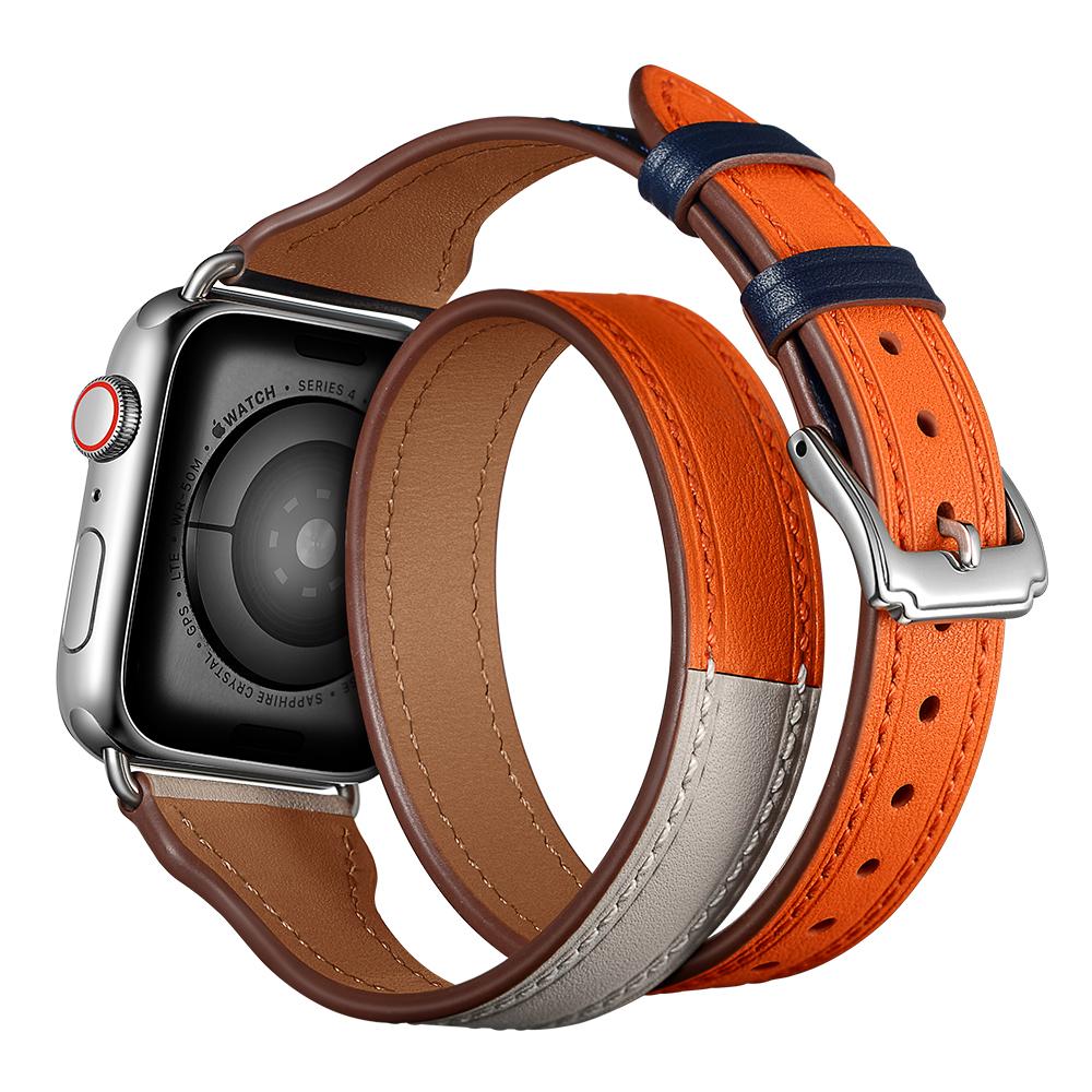 Dvigubo apsisukimo juosta Apple Watch 40mm 44mm 38mm 42mm, pagaminta Italijoje iš tikros odos, dirželis apyrankė iWatch serija 3 4 5 se 6 dirželis