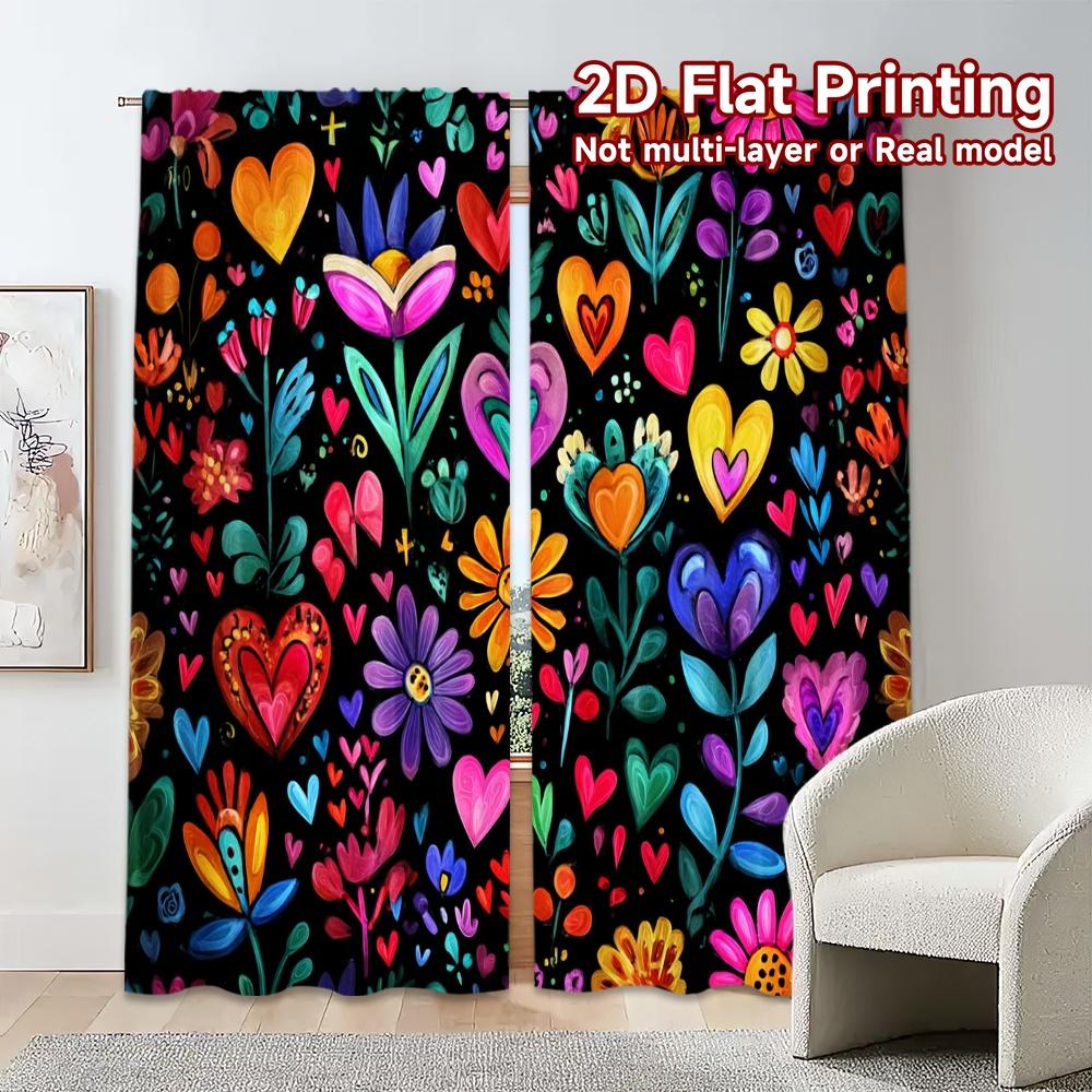 Set Of 2 Flat Printing Curtains Without Rod Vibrant Blossoms Popular Fabric Curtain Sheer Polyester Machine Washable