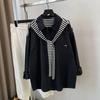 Striped Stitching Fake Two-piece Shawl Long-sleeved Shirt Women's Loose and Stylish Top